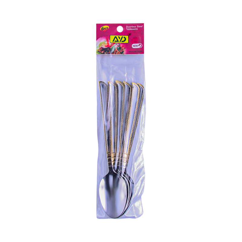 Ճաշի գդալ AG241-5-55 արծաթագույն չժանգոտվող պողպատ ոսկեգույն նախշով 6 հատ