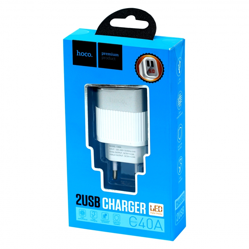 Կոճ Փոխակերպիչ HOCO C40A 2.4A 2USB LED